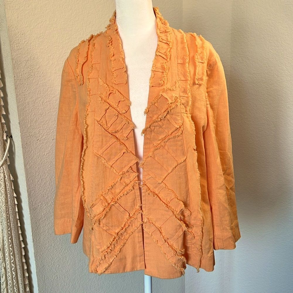 Chicos Open 3/4 Sleeve jacket with Distressed Front and Collar ~ Size 1